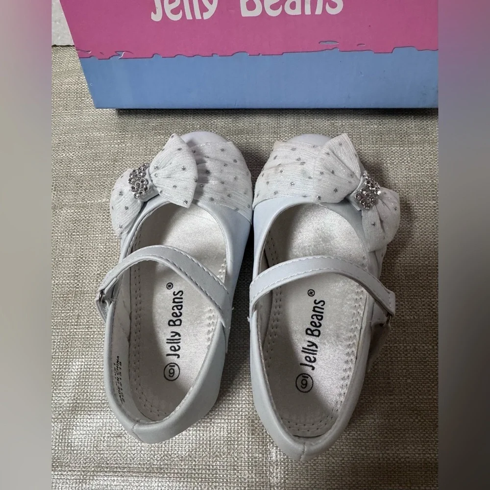 Jelly Beans White Girls Bow Mary Jane Shoes with Rhinestones